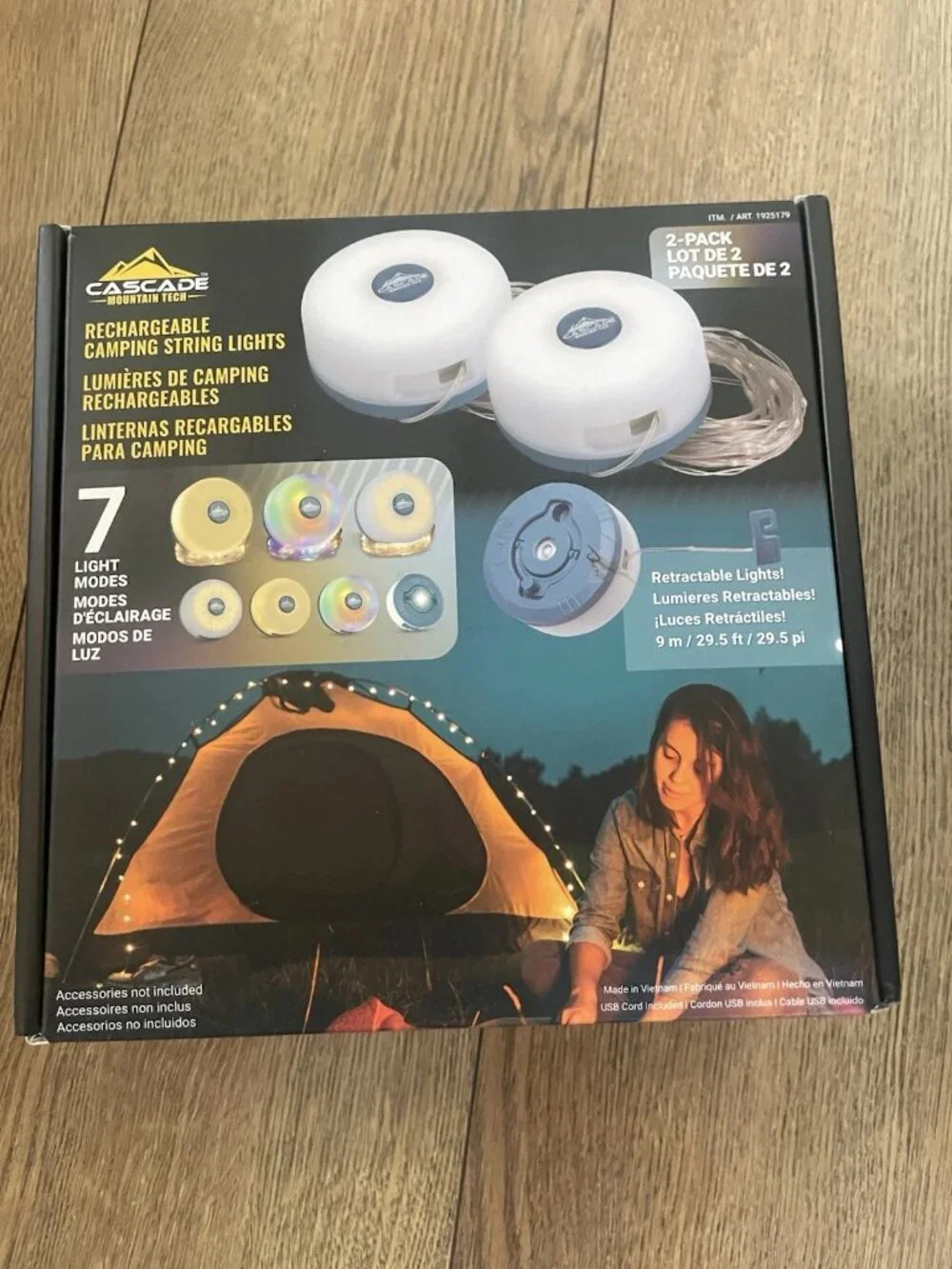 Cascade Rechargeable Retractable Camping String Lights 7 Light Modes 2-Pack